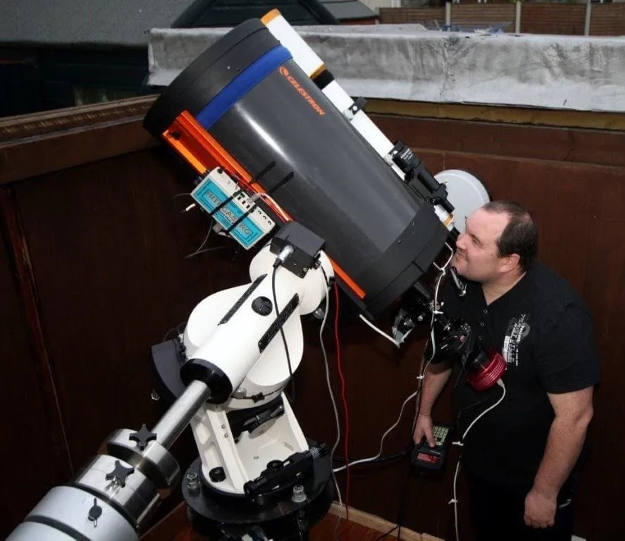 Carl O’Beirnes at the telescope in J09 Balbriggan Observatory